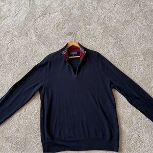 Brooks Brothers Merino Wool Navy Sweater with Red and White Accents